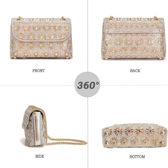 Brand New Crossbody Elegant Rhinestone Bag  Champagne Stylish & Spacious - Picture 3 of 7